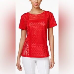 JohnPaulRichard Vibrant Red Lace Blouse